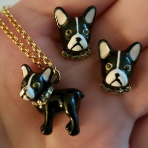 Kate Spade NY French bulldog earring/necklace set